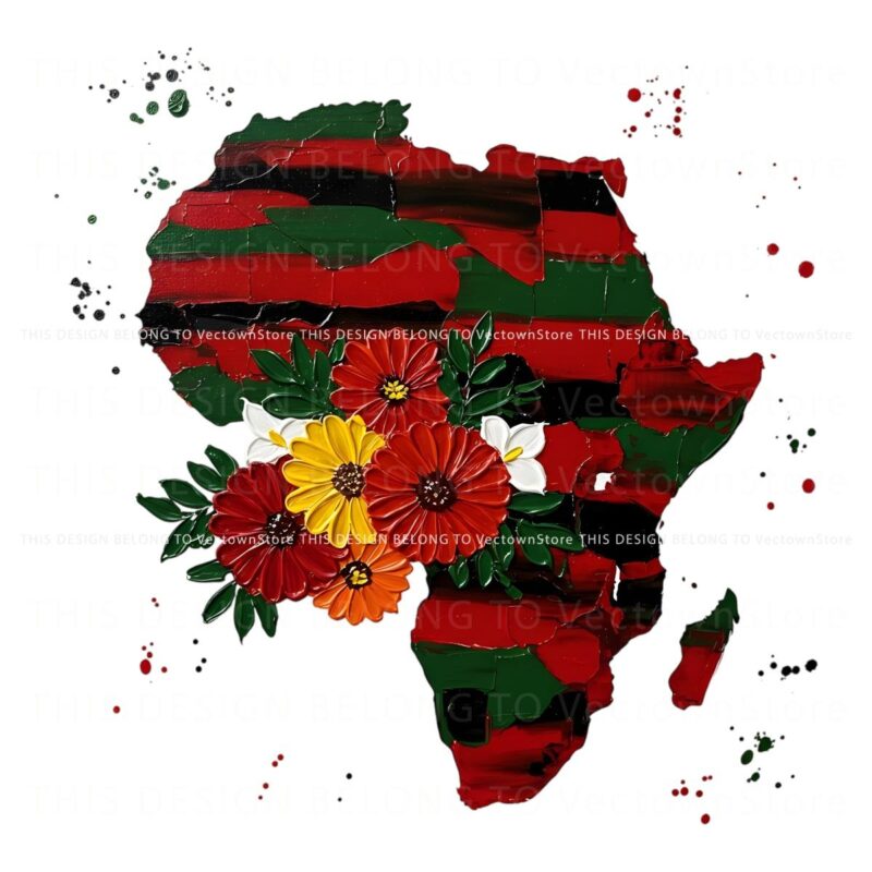Vibrant Juneteenth Floral Africa Map PNG Edition